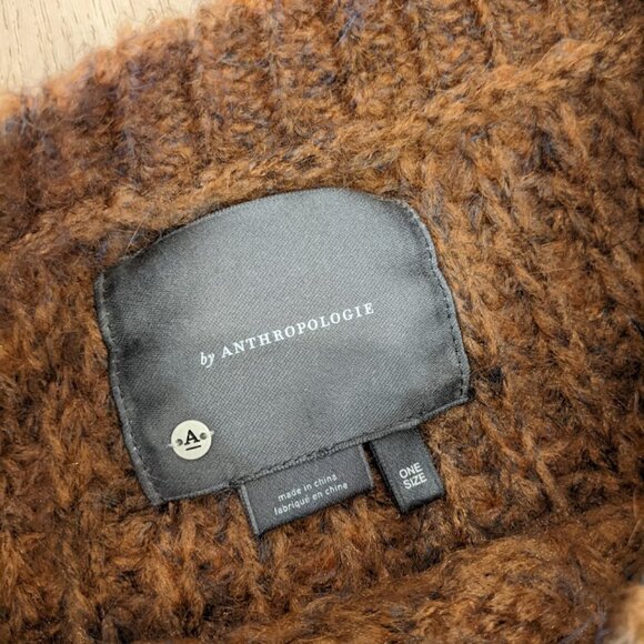 Anthropologie Women's Marled Fringe Poncho ONESIZE Bronze Knit Frontier Boho - Picture 7 of 12